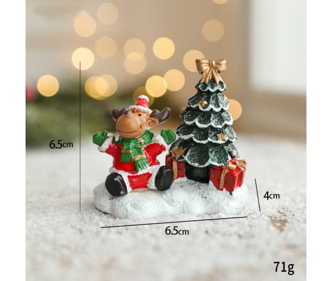 Ornament de Craciun din Rasina pentru Decor, Flippy, Model Ren cu Brad, Decoratiune de Birou pentru Craciun, 6.5 x 6.5 x 4 cm, Rosu Verde