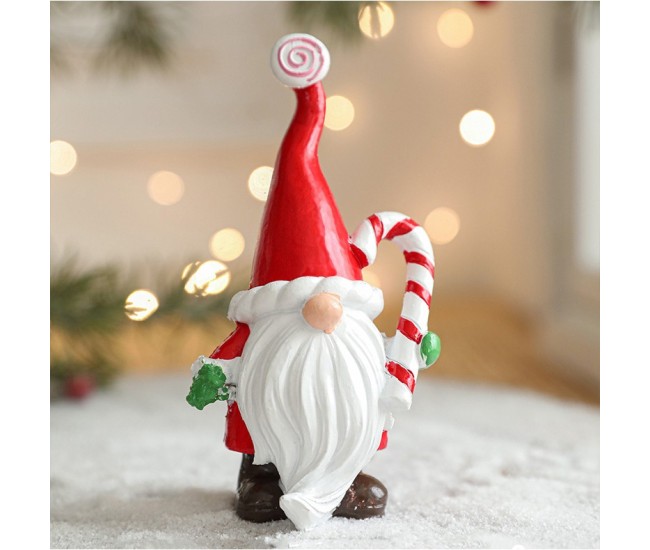 Ornament de Craciun din Rasina pentru Decor, Flippy, Model Spiridus, Decoratiune de Birou pentru Craciun, 14.5 x 7 x 5 cm, Rosu Alb