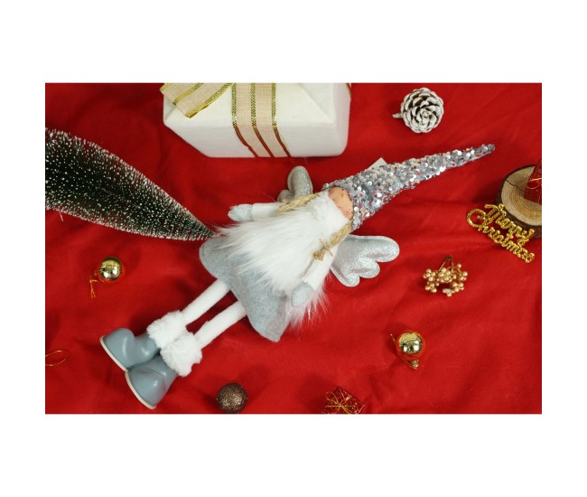 Ornament de Craciun ingeras, Flippy, alb/gri, textil, 53 cm