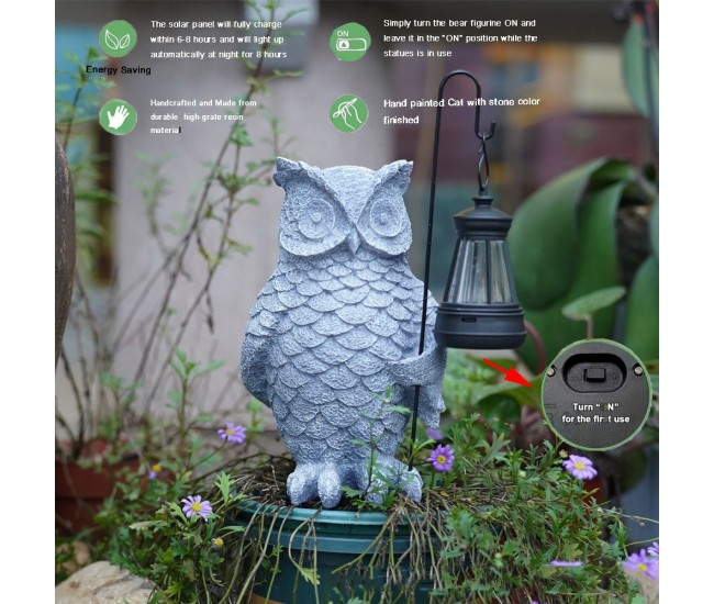 Ornament de Decor pentru Gradina cu LED, Flippy, Model Bufnita cu Felinar, Decoratiune Exterioara pentru Casa si Gradina, din Rasina, 21.5x15 cm, Gri Ornament de Decor pentru Gradina cu LED, Flippy, Model Bufnita cu Felinar, Decoratiune Exterioara pentru Casa si Gradina, din Rasina, 21.5x15 cm, Gri