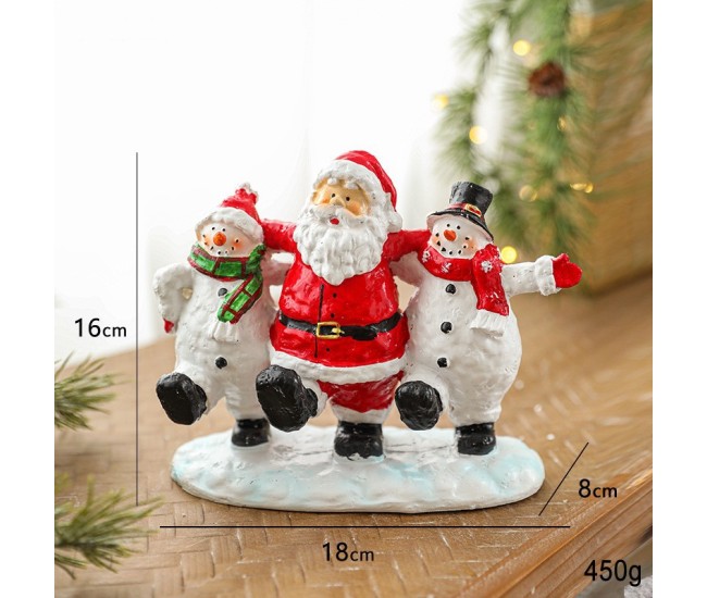 Ornament Decoratiune de Craciun, Flippy, Decoratiune Mica pentru Craciun din Rasina, Model Mos Craciun cu Oameni de Zapada, 16 x 18 x 8 cm, Rosu Alb