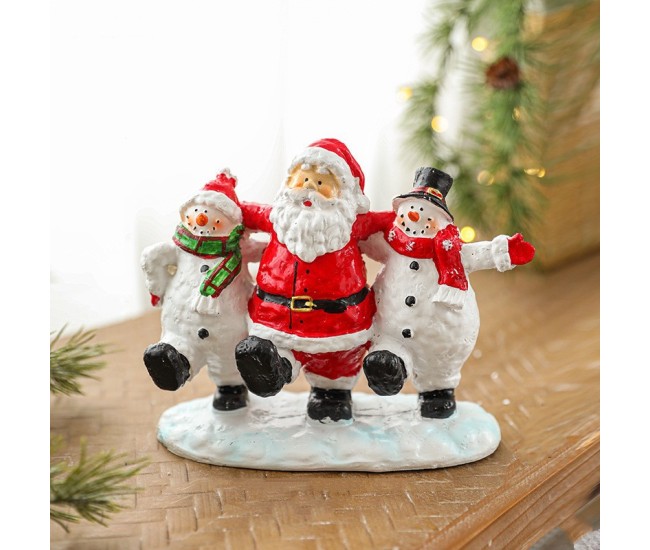 Ornament Decoratiune de Craciun, Flippy, Decoratiune Mica pentru Craciun din Rasina, Model Mos Craciun cu Oameni de Zapada, 16 x 18 x 8 cm, Rosu Alb