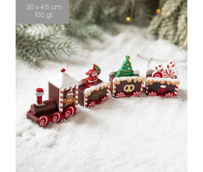 Ornament Decoratiune de Craciun Tren Pictat, Flippy, Tip Ornament Jucarie de Decor pentru Craciun, din Lemn 20 cm, Tren Figurina de Craciun, Maro inchis