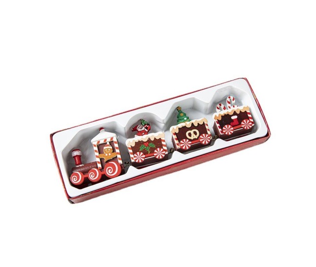 Ornament Decoratiune de Craciun Tren Pictat, Flippy, Tip Ornament Jucarie de Decor pentru Craciun, din Lemn 20 cm, Tren Figurina de Craciun, Maro inchis