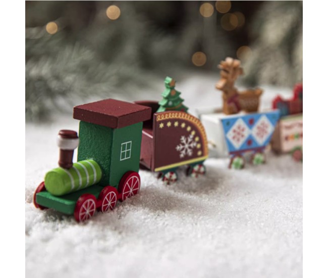 Ornament Decoratiune de Craciun Tren Pictat, Flippy, Tip Ornament Jucarie de Decor pentru Craciun, din Lemn 20 cm, Tren Figurina de Craciun, Multicolor