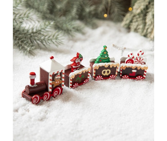 Ornament Decoratiune de Craciun Tren Pictat, Flippy, Tip Ornament Jucarie de Decor pentru Craciun, din Lemn 20 cm, Tren Figurina de Craciun, Maro inchis