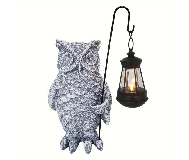 Ornament de Decor pentru Gradina cu LED, Flippy, Model Bufnita cu Felinar, Decoratiune Exterioara pentru Casa si Gradina, din Rasina, 21.5x15 cm, Gri Ornament de Decor pentru Gradina cu LED, Flippy, Model Bufnita cu Felinar, Decoratiune Exterioara pentru Casa si Gradina, din Rasina, 21.5x15 cm, Gri