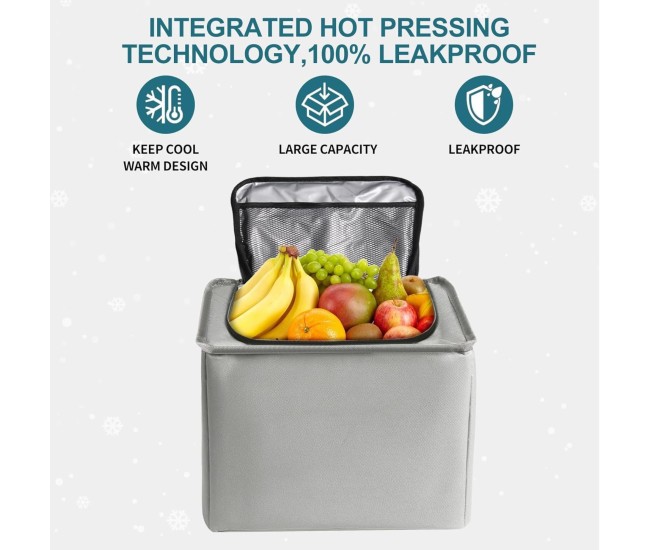 Organizator Auto pentru Portbagaj, Flippy, Model Pliabil, din Panza, cu Geanta Termoizolanta Detasabila, 3 Compartimente, Curele Ajustabile, 90 x 35 x 30 cm, Gri