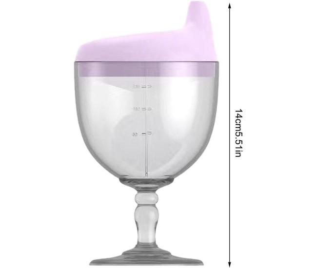 Pahar din Plastic Transparent cu Picior, Flippy, pentru Copii, 14 x 7.7 cm, cu Cioc Antiscurgere, + 3 Ani, Fara Maner, Mov