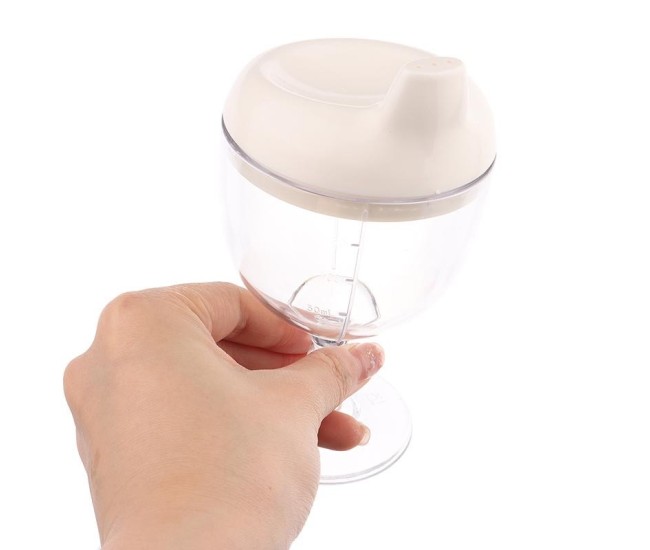 Pahar din Plastic Transparent cu Picior, Flippy, pentru Copii, 14 x 7.7 cm, cu Cioc Antiscurgere, + 3 Ani, Fara Maner, Alb