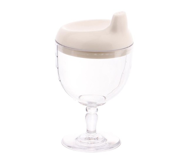 Pahar din Plastic Transparent cu Picior, Flippy, pentru Copii, 14 x 7.7 cm, cu Cioc Antiscurgere, + 3 Ani, Fara Maner, Alb