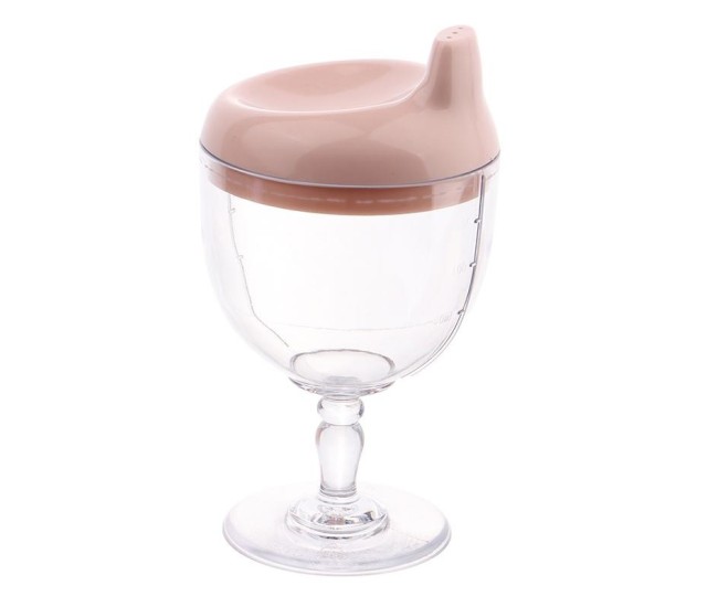 Pahar din Plastic Transparent cu Picior, Flippy, pentru Copii, 14 x 7.7 cm, cu Cioc Antiscurgere, + 3 Ani, Fara Maner, Roz