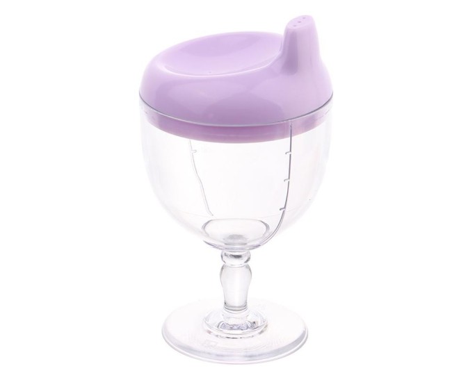 Pahar din Plastic Transparent cu Picior, Flippy, pentru Copii, 14 x 7.7 cm, cu Cioc Antiscurgere, + 3 Ani, Fara Maner, Mov