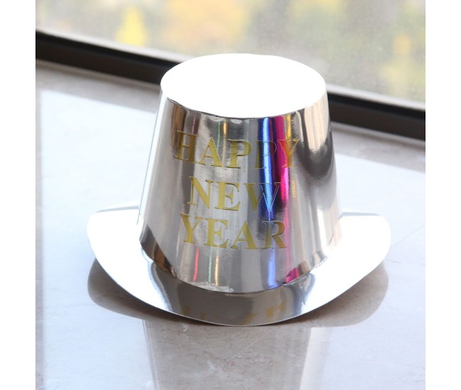 Palarie Happy New Year pentru Revelion, Flippy, Palarie Festiva de Anul Nou, Palarie Magica din Hartie, 29 x 25 x 15.5 cm, Colorata Sclipitor Argintiu Palarie Happy New Year pentru Revelion, Flippy, Palarie Festiva de Anul Nou, Palarie Magica din Hartie, 29 x 25 x 15.5 cm, Colorata Sclipitor Argintiu