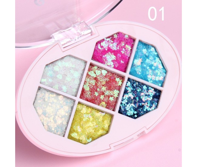 Paleta cu Glitter, Flippy, Varianta 1, 7 Nuante, Pentru Corp si Par, 50 g, Rezistent la Apa, 9.8 x 6.8 cm, Multicolor Paleta cu Glitter, Flippy, Varianta 1, 7 Nuante, Pentru Corp si Par, 50 g, Rezistent la Apa, 9.8 x 6.8 cm, Multicolor