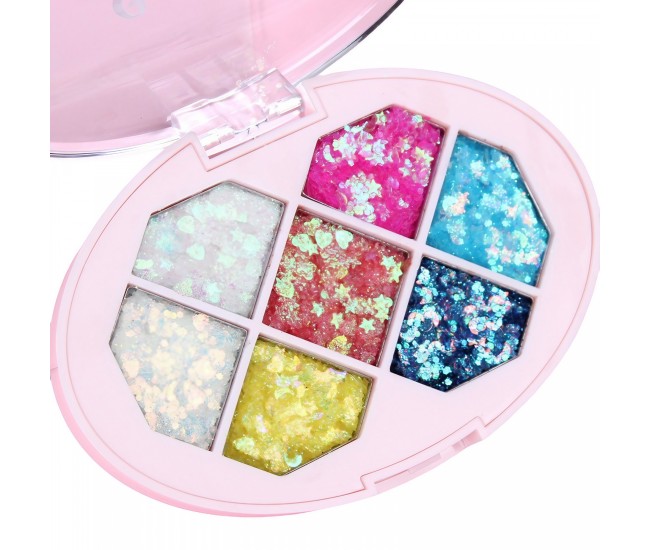 Paleta cu Glitter, Flippy, Varianta 1, 7 Nuante, Pentru Corp si Par, 50 g, Rezistent la Apa, 9.8 x 6.8 cm, Multicolor Paleta cu Glitter, Flippy, Varianta 1, 7 Nuante, Pentru Corp si Par, 50 g, Rezistent la Apa, 9.8 x 6.8 cm, Multicolor