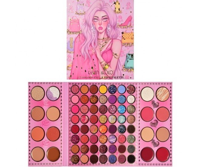 Paleta de farduri Kevin&Coco, 72 de culori, stil pliabil, conturing, iluminator, blush incluse, dreptunghiulara, 22 x 24.5 cm, 490 g, multicolor Paleta de farduri Kevin&Coco, 72 de culori, stil pliabil, conturing, iluminator, blush incluse, dreptunghiulara, 22 x 24.5 cm, 490 g, multicolor
