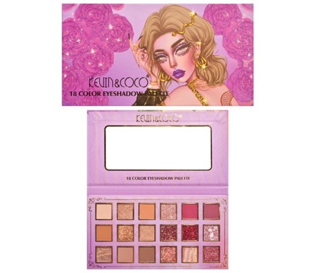 Paleta de farduri Kevin&Coco, 18 culori, nuante captivante, design compact, 19 x 10 cm, 180 g, multicolor