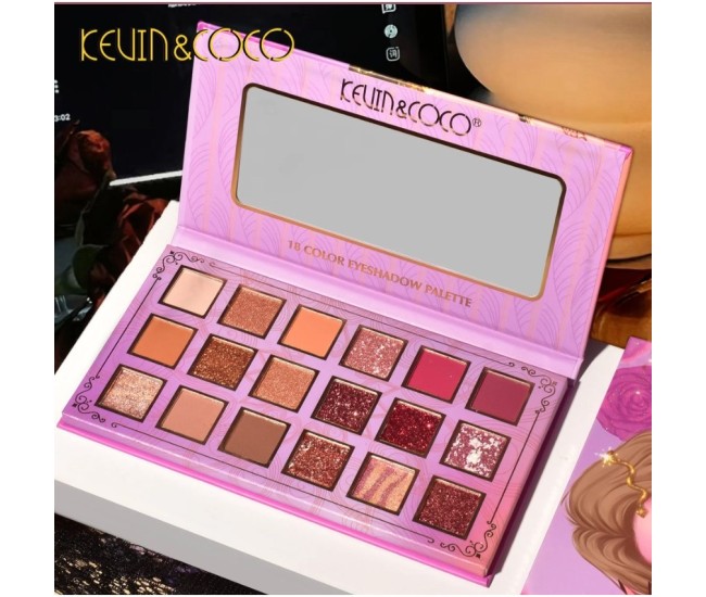 Paleta de farduri Kevin&Coco, 18 culori, nuante captivante, design compact, 19 x 10 cm, 180 g, multicolor