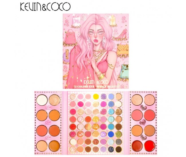 Paleta de farduri Kevin&Coco, 72 de culori, stil pliabil, conturing, iluminator, blush incluse, dreptunghiulara, 22 x 24.5 cm, 490 g, multicolor Paleta de farduri Kevin&Coco, 72 de culori, stil pliabil, conturing, iluminator, blush incluse, dreptunghiulara, 22 x 24.5 cm, 490 g, multicolor