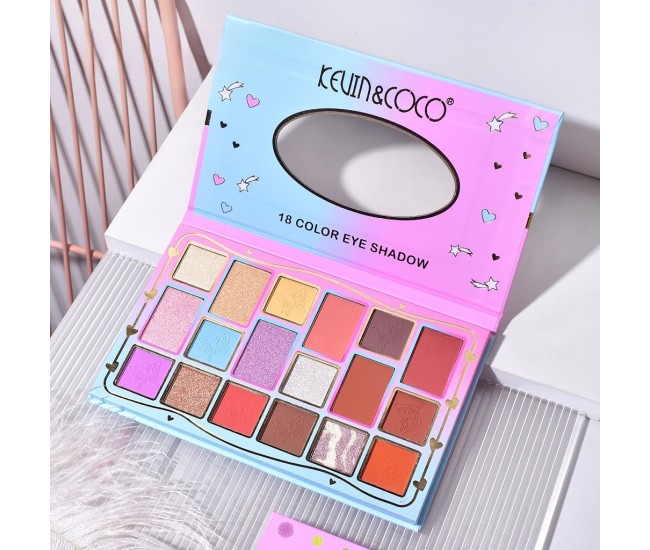 Palete de Machiaj, KEVIN & COCO, Pink Blue, Fard de Pleoape, 18 culori, 19.3 x 12 x 1.4 cm Palete de Machiaj, KEVIN & COCO, Pink Blue, Fard de Pleoape, 18 culori, 19.3 x 12 x 1.4 cm