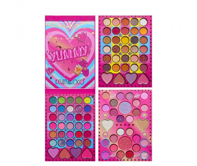 Trusa de Machiaj, KEVIN & COCO, Mean Girl Heart, Fard de Pleoape, Iluminator, Blush Cremos, 96 culori, 21 x 15.7 x 2.4 cm Trusa de Machiaj, KEVIN & COCO, Mean Girl Heart, Fard de Pleoape, Iluminator, Blush Cremos, 96 culori, 21 x 15.7 x 2.4 cm