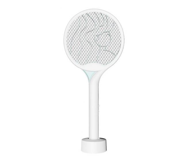 Paleta Electrica pentru Tantari, Muste si Tantari 2in1, Flippy, Reincarcabila, Incarcare USB, 2600V, Plastic, Casa si Gradina, Anti-insecte, Stand, 23x51 cm, Alb