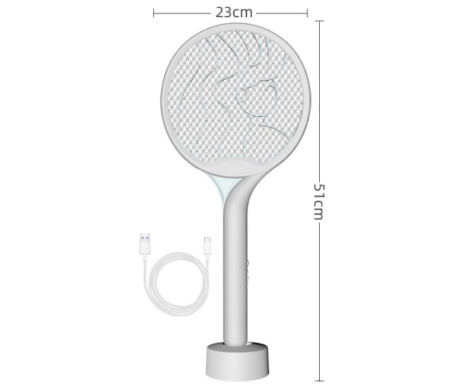 Paleta Electrica pentru Tantari, Muste si Tantari 2in1, Flippy, Reincarcabila, Incarcare USB, 2600V, Plastic, Casa si Gradina, Anti-insecte, Stand, 23x51 cm, Gri