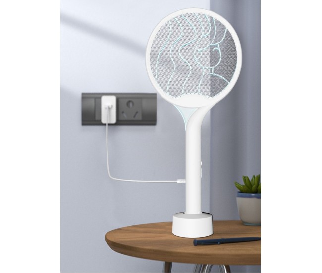Paleta Electrica pentru Tantari, Muste si Tantari 2in1, Flippy, Reincarcabila, Incarcare USB, 2600V, Plastic, Casa si Gradina, Anti-insecte, Stand, 23x51 cm, Alb