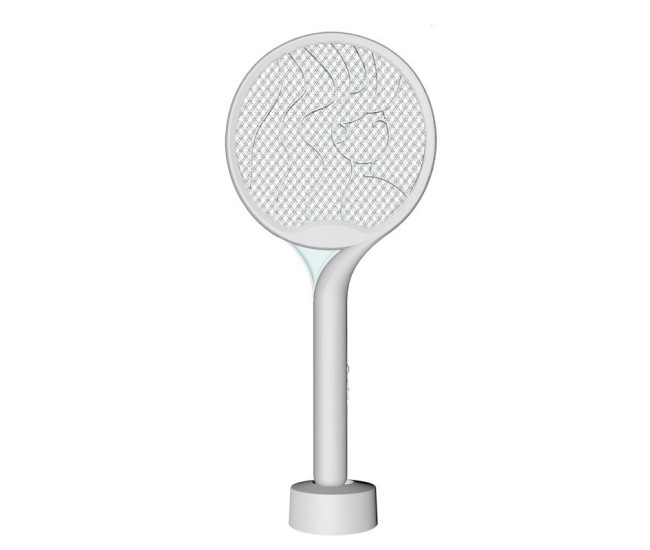 Paleta Electrica pentru Tantari, Muste si Tantari 2in1, Flippy, Reincarcabila, Incarcare USB, 2600V, Plastic, Casa si Gradina, Anti-insecte, Stand, 23x51 cm, Gri