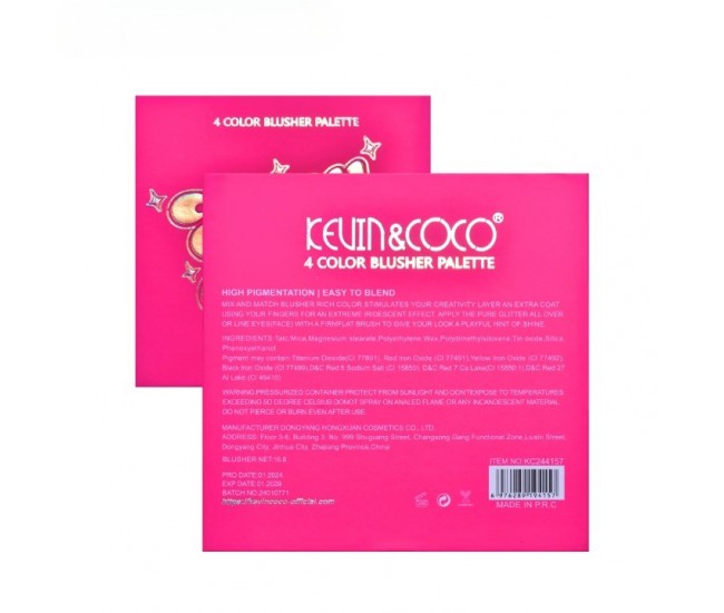 Paleta de Blush, KEVIN&COCO, 4 Culori Stay Wild, 12.2 x 12.2 x 0.9 cm Paleta de Blush, KEVIN&COCO, 4 Culori Stay Wild, 12.2 x 12.2 x 0.9 cm