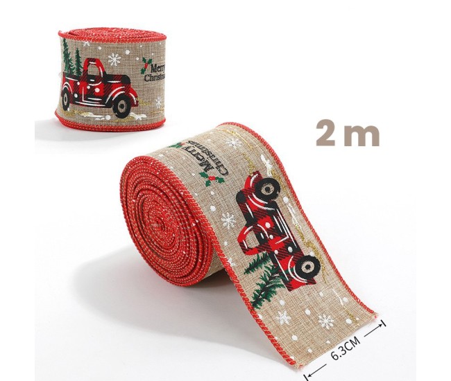 Panglica de Craciun pentru Decor Brad, Flippy, Panglica Decorativa de Craciun pentru Funde, Imprimeu Pick-Up Merry Christmas, 200 x 6.3 m, Khaki Rosu Panglica de Craciun pentru Decor Brad, Flippy, Panglica Decorativa de Craciun pentru Funde, Imprimeu Pick-Up Merry Christmas, 200 x 6.3 m, Khaki Rosu