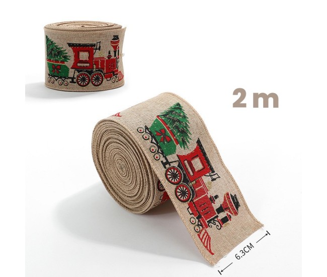 Panglica de Craciun pentru Decor Brad, Flippy, Panglica Decorativa de Craciun pentru Funde, Imprimeu Trenulet, 200 x 6.3 m, Khaki Panglica de Craciun pentru Decor Brad, Flippy, Panglica Decorativa de Craciun pentru Funde, Imprimeu Trenulet, 200 x 6.3 m, Khaki