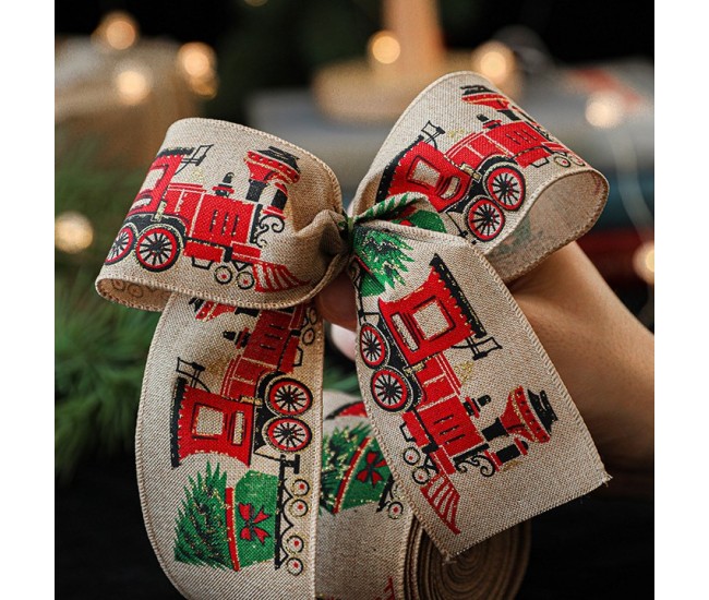 Panglica de Craciun pentru Decor Brad, Flippy, Panglica Decorativa de Craciun pentru Funde, Imprimeu Trenulet, 200 x 6.3 m, Khaki Panglica de Craciun pentru Decor Brad, Flippy, Panglica Decorativa de Craciun pentru Funde, Imprimeu Trenulet, 200 x 6.3 m, Khaki