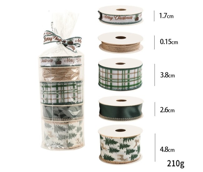 Panglica Decorativa cu Tematica de Craciun, Flippy, Set din 4 bucat + 1 Rulon Ata Maro, Panglica pentru Cadou de Craciun Brad si Decor, 2 M per bucata, Model Brad, Alb Verde Panglica Decorativa cu Tematica de Craciun, Flippy, Set din 4 bucat + 1 Rulon Ata Maro, Panglica pentru Cadou de Craciun Brad si Decor, 2 M per bucata, Model Brad, Alb Verde