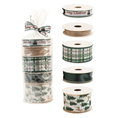 Panglica Decorativa cu Tematica de Craciun, Flippy, Set din 4 bucat + 1 Rulon Ata Maro, Panglica pentru Cadou de Craciun Brad si Decor, 2 M per bucata, Model Brad, Alb Verde Panglica Decorativa cu Tematica de Craciun, Flippy, Set din 4 bucat + 1 Rulon Ata Maro, Panglica pentru Cadou de Craciun Brad si Decor, 2 M per bucata, Model Brad, Alb Verde
