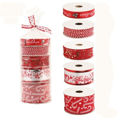 Panglica Decorativa cu Tematica de Craciun, Flippy, Set din 4 bucat + 1 Rulon Ata Rosie Alba, Panglica pentru Cadou de Craciun Brad si Decor, 2 M per bucata, Model Acadele, Rosu Panglica Decorativa cu Tematica de Craciun, Flippy, Set din 4 bucat + 1 Rulon Ata Rosie Alba, Panglica pentru Cadou de Craciun Brad si Decor, 2 M per bucata, Model Acadele, Rosu