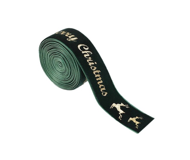 Panglica Decorativa de Craciun, Flippy, Panglica din Panza cu aspec de Catifea, Funda Ornament, Model Merry Christmas si Cerbi Aurii, Decor pentru Brad de Craciun, 200 x 2.5 cm, Verde Panglica Decorativa de Craciun, Flippy, Panglica din Panza cu aspec de Catifea, Funda Ornament, Model Merry Christmas si Cerbi Aurii, Decor pentru Brad de Craciun, 200 x 2.5 cm, Verde