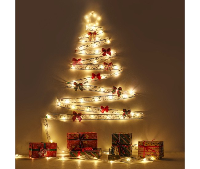 Panglică LED de Crăciun Flippy Aurie, lungime 1 m , 10 LED-uri, Baterii, Alb cald