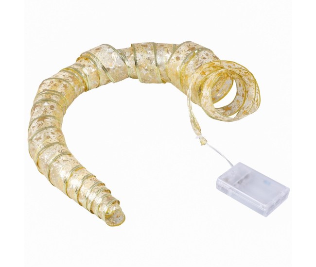 Panglică LED de Crăciun Flippy Aurie, lungime 1 m , 10 LED-uri, Baterii, Alb cald