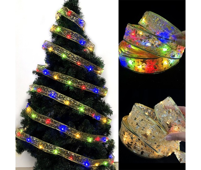 Panglică LED de Crăciun Flippy Aurie, lungime 1 m, 10 LED-uri, Baterii, Multicolor