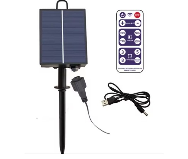 Panou Solar Pentru Instalatii Craciun, 31V, 500 mAh, Acumulator de 2400 mAh, 8 Jocuri de lumini, 14 cm x 11 cm