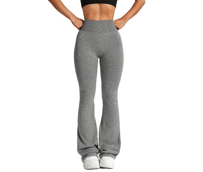 Pantaloni Sport de Dama, Flippy, pentru Yoga, Talie Inalta, Evazati, Tricotati, Gri Deschis, Marime M