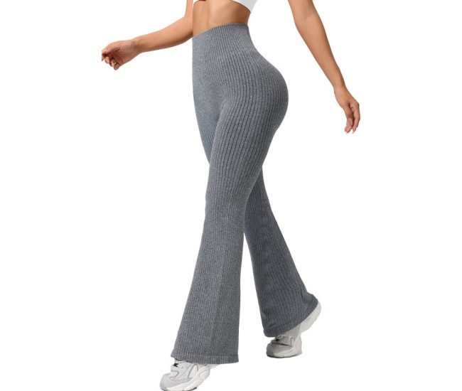 Pantaloni Sport de Dama, Flippy, pentru Yoga, Talie Inalta, Evazati, Tricotati, Gri Deschis, Marime M