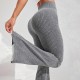 Pantaloni Sport de Dama, Flippy, pentru Yoga, Talie Inalta, Evazati, Tricotati, Gri Deschis, Marime S