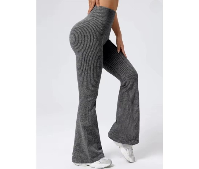 Pantaloni Sport de Dama, Flippy, pentru Yoga, Talie Inalta, Evazati, Tricotati, Gri Inchis, Marime L