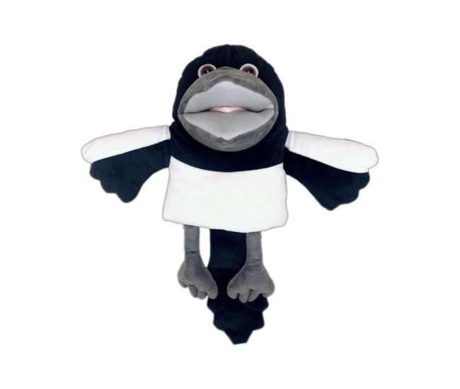 Papusa de Mana pentru Teatru de Papusi, Flippy, din Plus, 30 cm, Model Pasare, Alb/Negru Papusa de Mana pentru Teatru de Papusi, Flippy, din Plus, 30 cm, Model Pasare, Alb/Negru