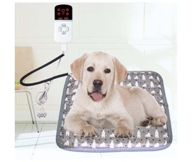 Patura electrica pentru animale de companie cu tub anti-muscatura, perna pentru caini, 45 x 45 cm, 28 W,  9 trepte de reglaj perna pentru pisici, anti-alunecare, gri-When upgrading the full steel pipe to European regulations; Width: 45X45cm