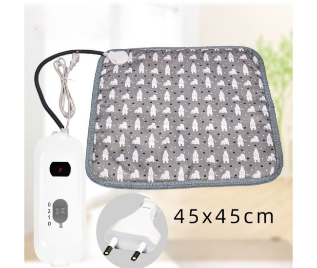 Patura electrica pentru animale de companie, perna pentru caini, 45 x 45 cm, 25W,  2 trepte de reglaj perna pentru pisici, anti-alunecare, Gri