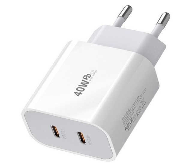 Incarcator Fast Charge pentru Telefon, Flippy, Power Delivery 40W, Dual Port Type-C la PD20W, Compatibil cu orice Telefon, Alb Incarcator Fast Charge pentru Telefon, Flippy, Power Delivery 40W, Dual Port Type-C la PD20W, Compatibil cu orice Telefon, Alb